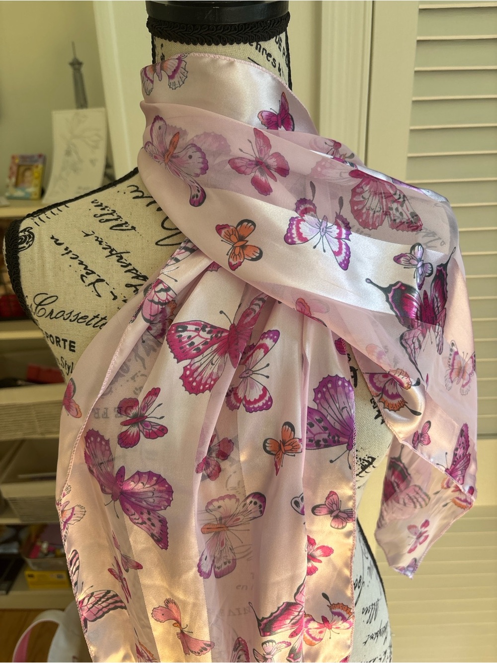 Butterfly Print Pink Scarf - Lightweight Women's Accessory